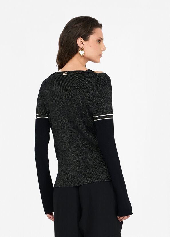 LIU JO Maglia cardigan in filo lurex con dettagli in pizzo