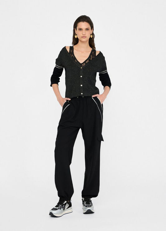 LIU JO Maglia cardigan in filo lurex con dettagli in pizzo