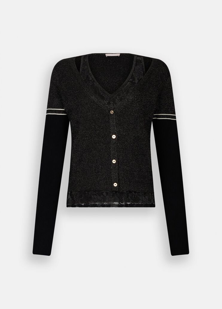 LIU JO Maglia cardigan in filo lurex con dettagli in pizzo