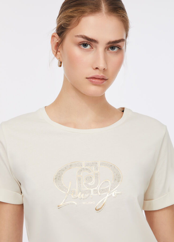 LIU JO T-Shirt girocollo con maniche corte e ricamo frontale