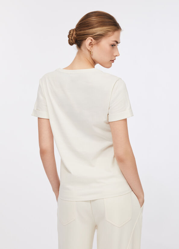 LIU JO T-Shirt girocollo con maniche corte e ricamo frontale