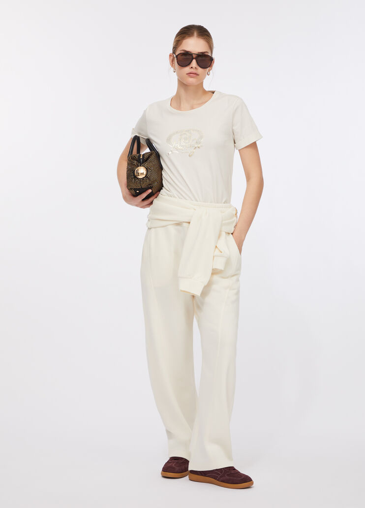 LIU JO T-Shirt girocollo con maniche corte e ricamo frontale