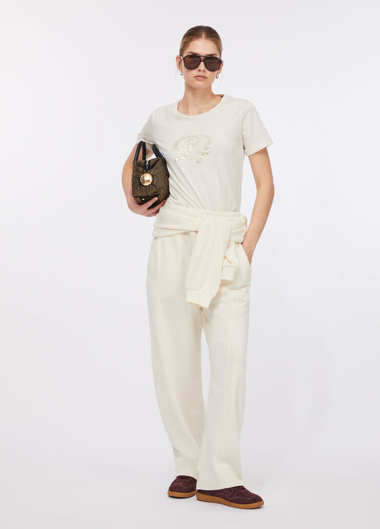 LIU JO T-Shirt girocollo con maniche corte e ricamo frontale