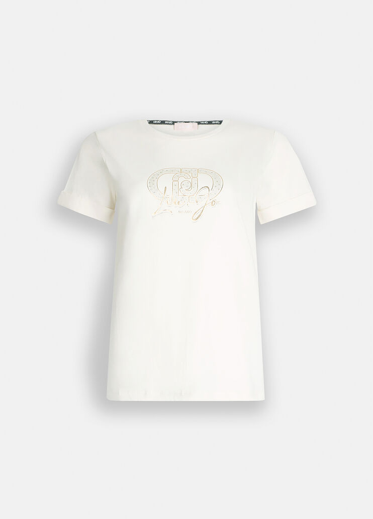 LIU JO T-Shirt girocollo con maniche corte e ricamo frontale