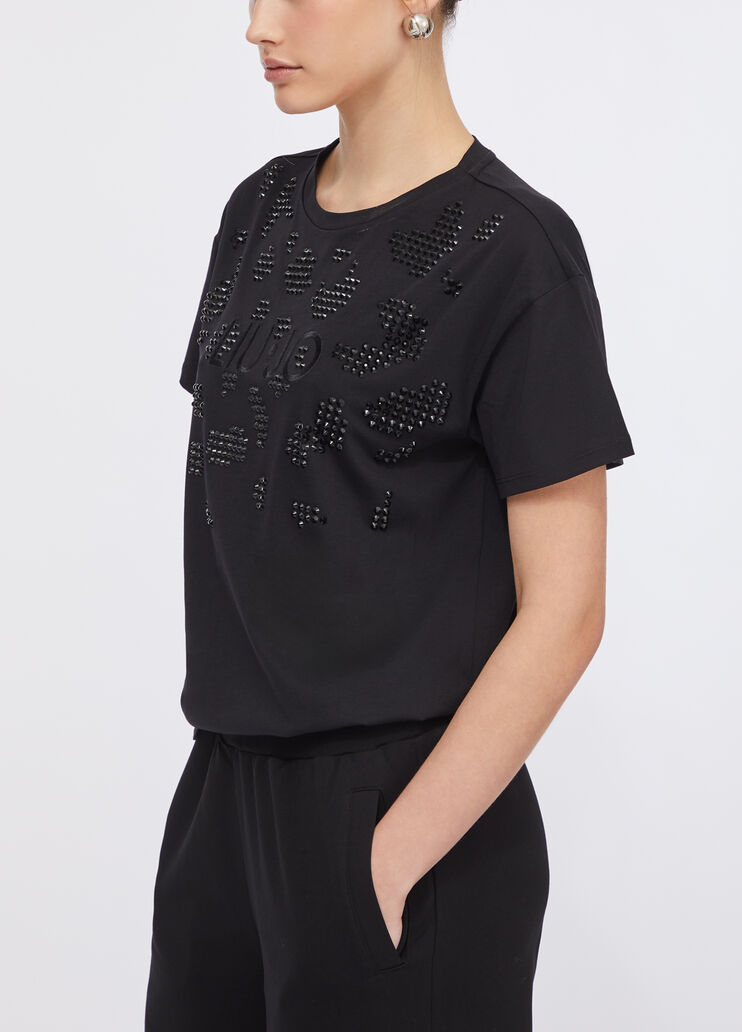 LIU JO T-Shirt donna girocollo maniche corte con applicazioni frontali