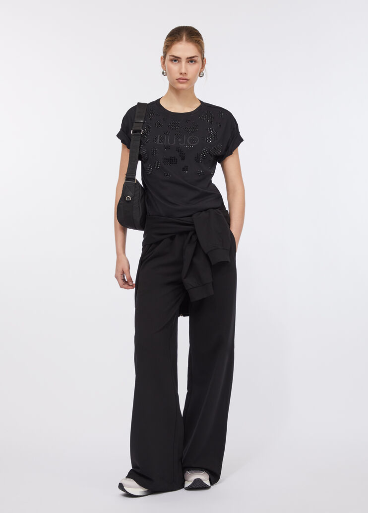LIU JO T-Shirt donna girocollo maniche corte con applicazioni frontali