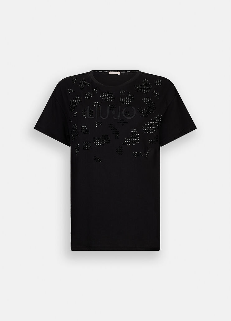 LIU JO T-Shirt donna girocollo maniche corte con applicazioni frontali
