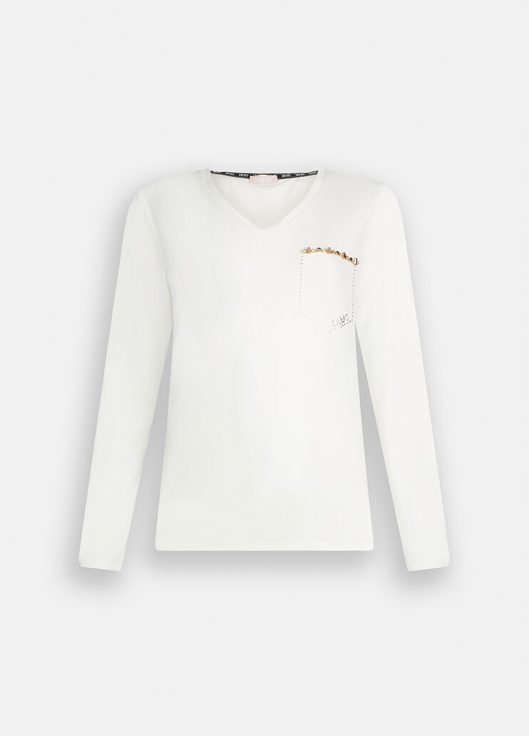 LIU JO T-Shirt maniche lunghe con finto taschino di castoni