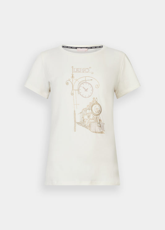 LIU JO T-Shirt maniche corte con  stampa laminata treno