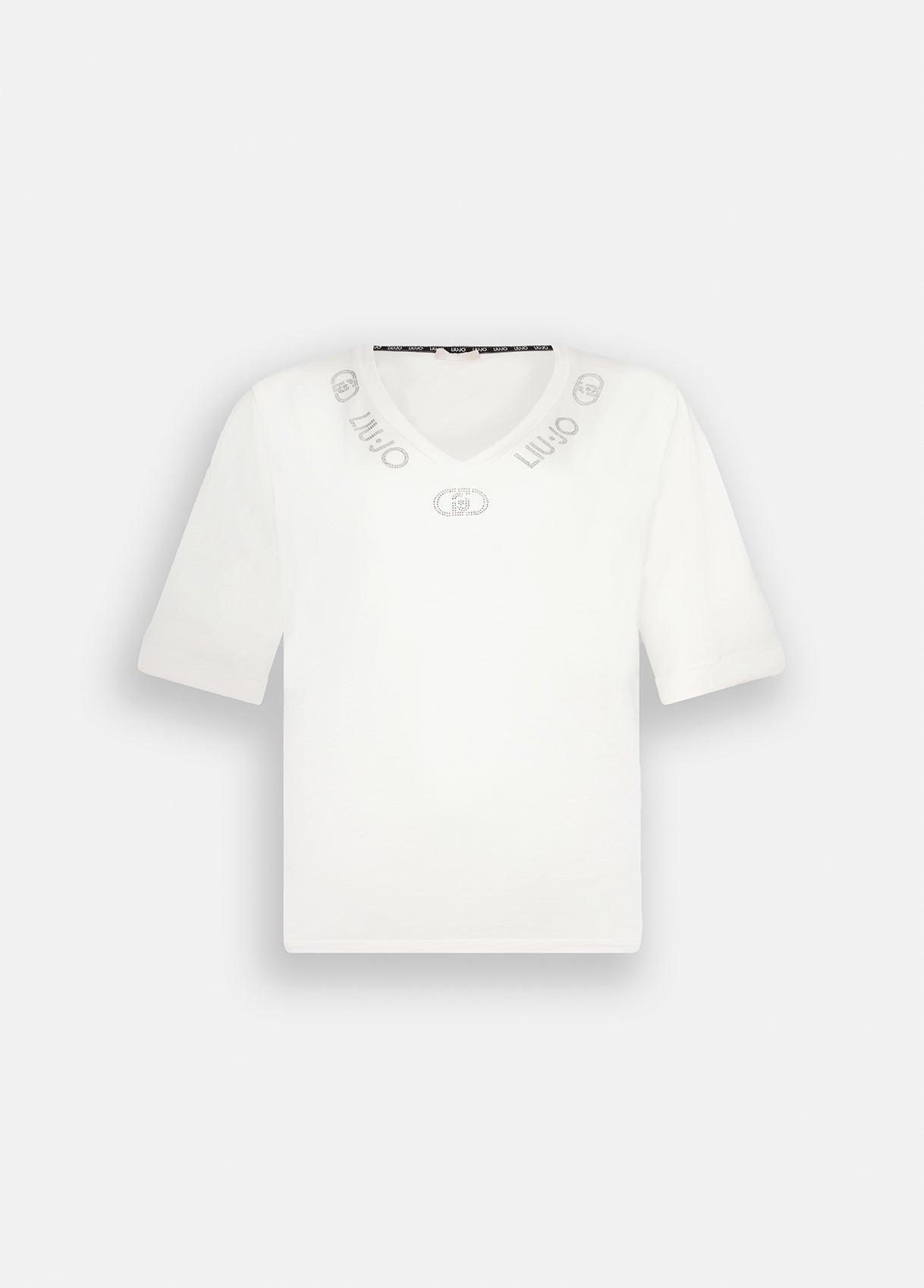 LIU JO T-Shirt maniche corte scollo V con loghi strass