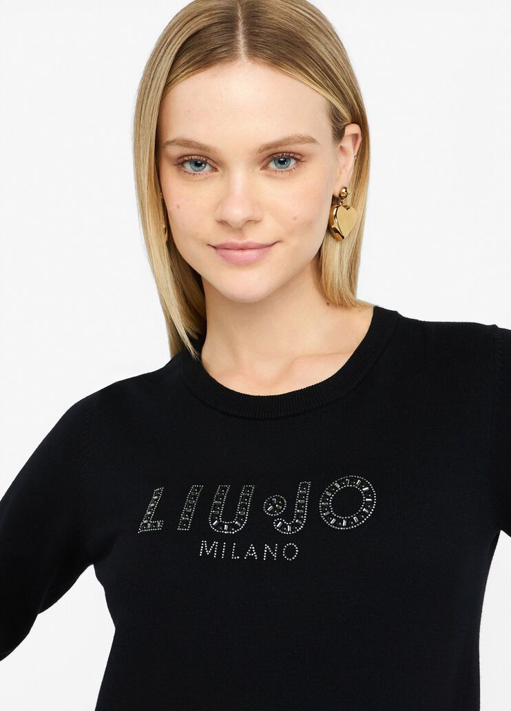 LIU JO Maglia girocollo logo frontale di strass