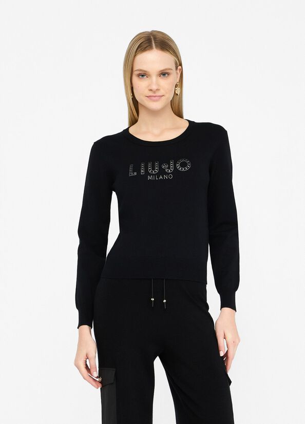 LIU JO Maglia girocollo logo frontale di strass