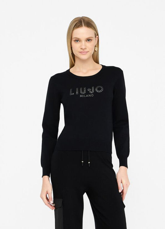 LIU JO Maglia girocollo logo frontale di strass