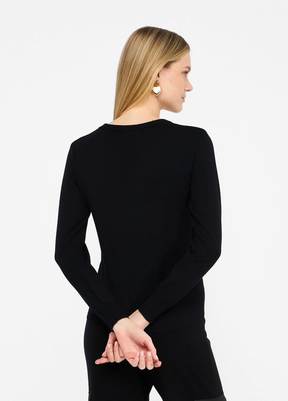 LIU JO Maglia girocollo logo frontale di strass