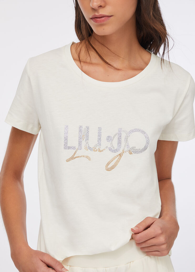 LIU JO T-Shirt maniche corte girocollo con strass