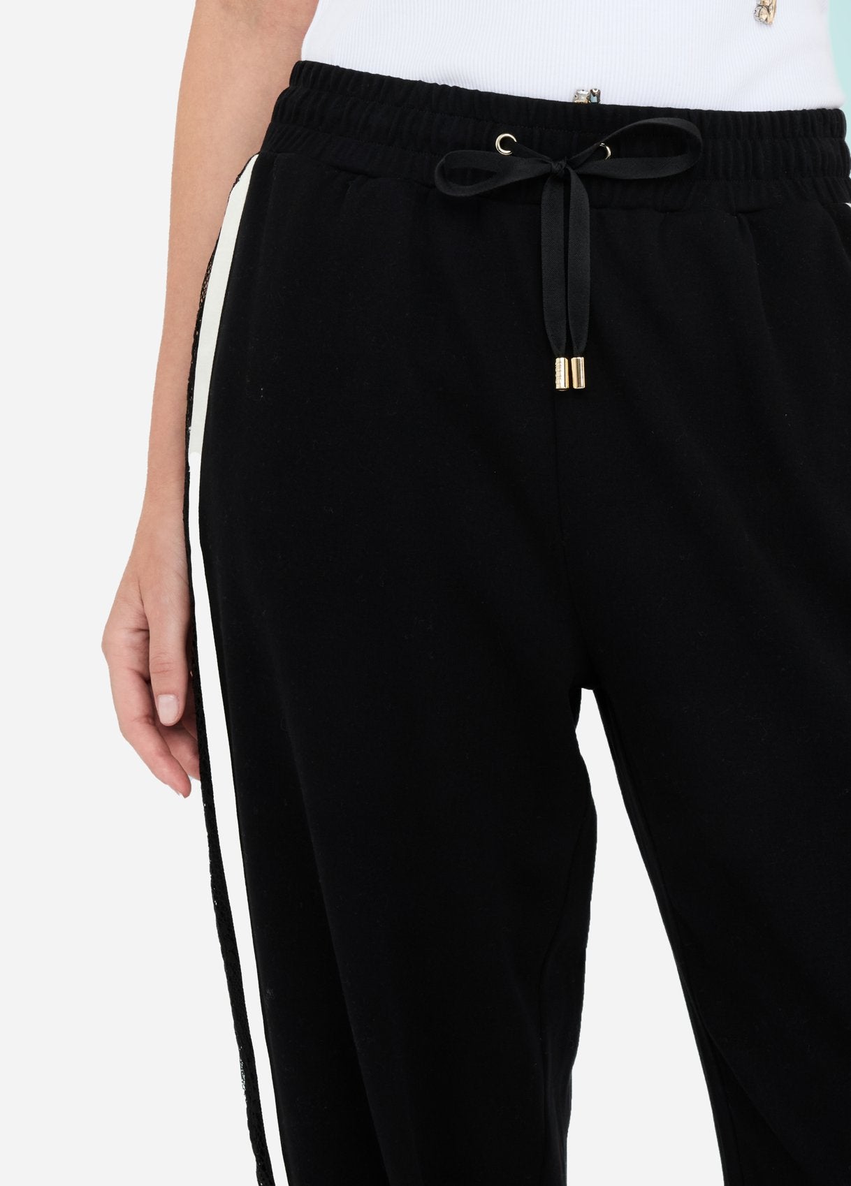 LIU JO Pantaloni in jersey con bande laterali in pizzo TF5010