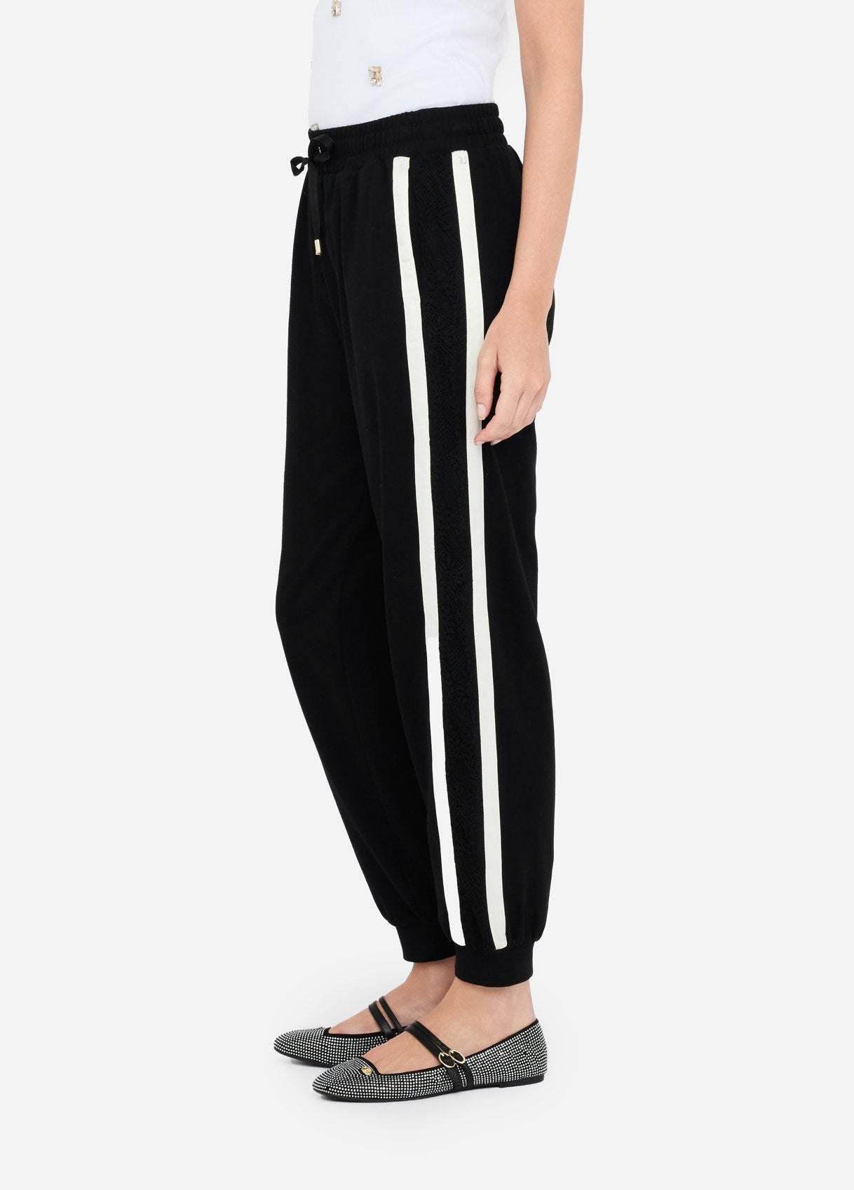 LIU JO Pantaloni in jersey con bande laterali in pizzo TF5010