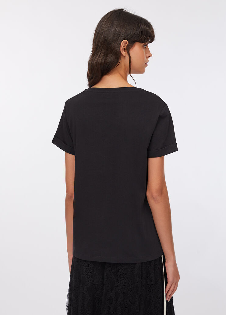 LIU JO T-Shirt girocollo con maniche corte e ricamo frontale