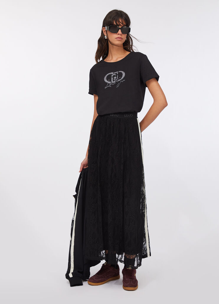 LIU JO T-Shirt girocollo con maniche corte e ricamo frontale