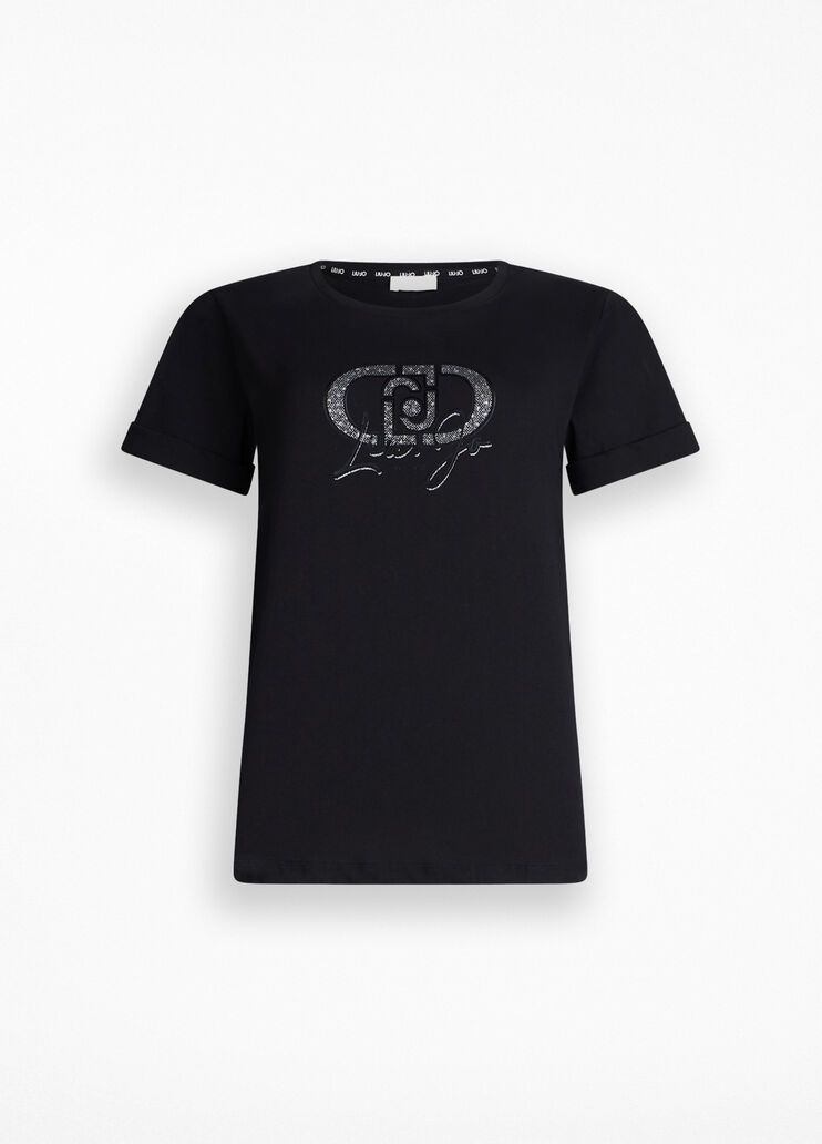 LIU JO T-Shirt girocollo con maniche corte e ricamo frontale