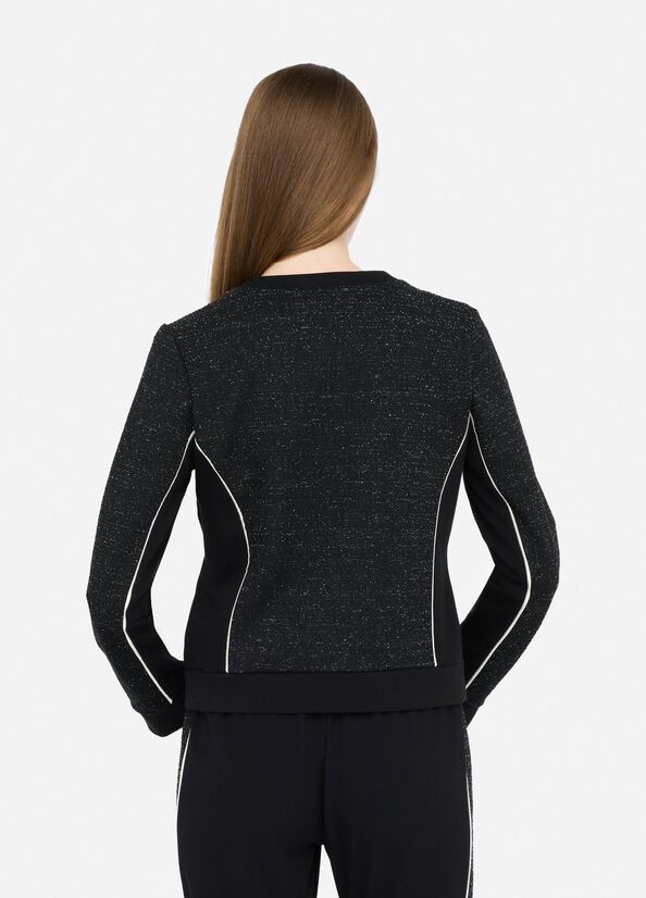 LIU JO Felpa giacca in jersey con bouclè lurex nera