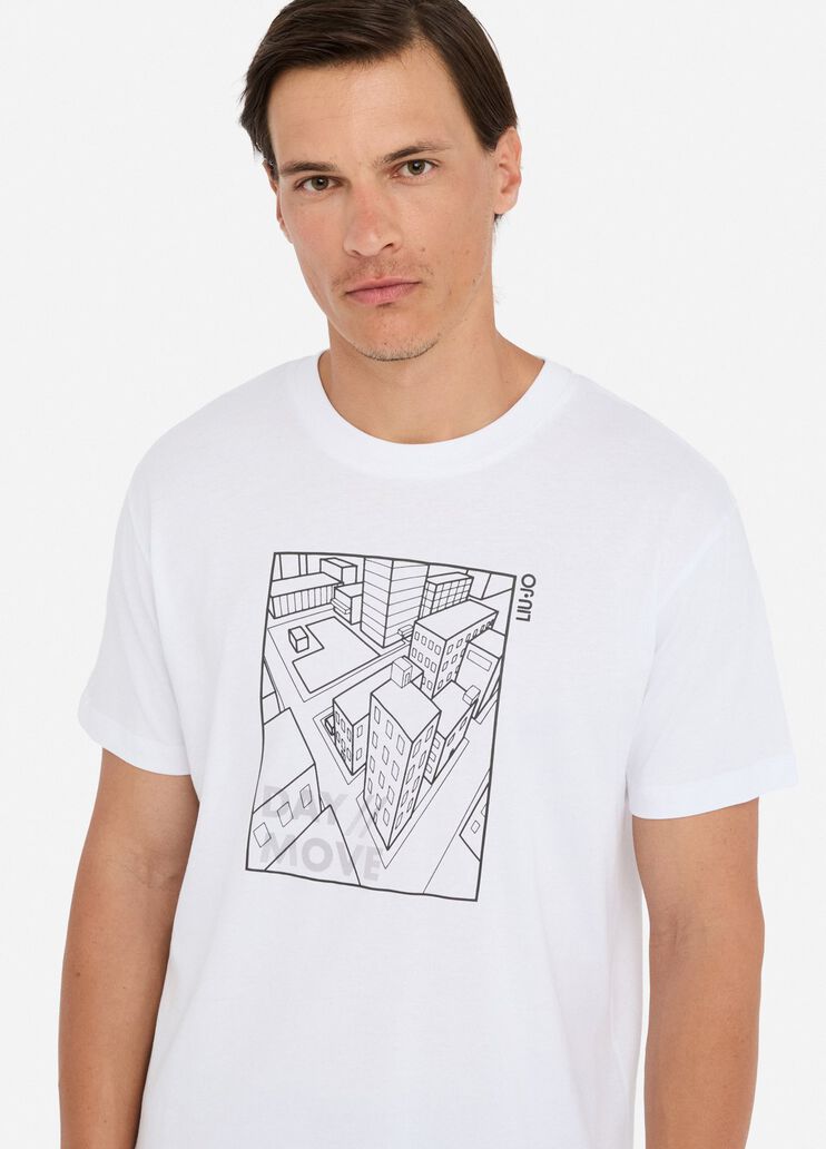 LIU JO T-Shirt girocollo maniche corte con stampa geometrica città frontale