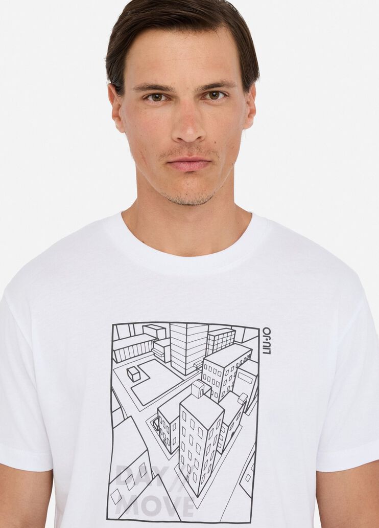 LIU JO T-Shirt girocollo maniche corte con stampa geometrica città frontale