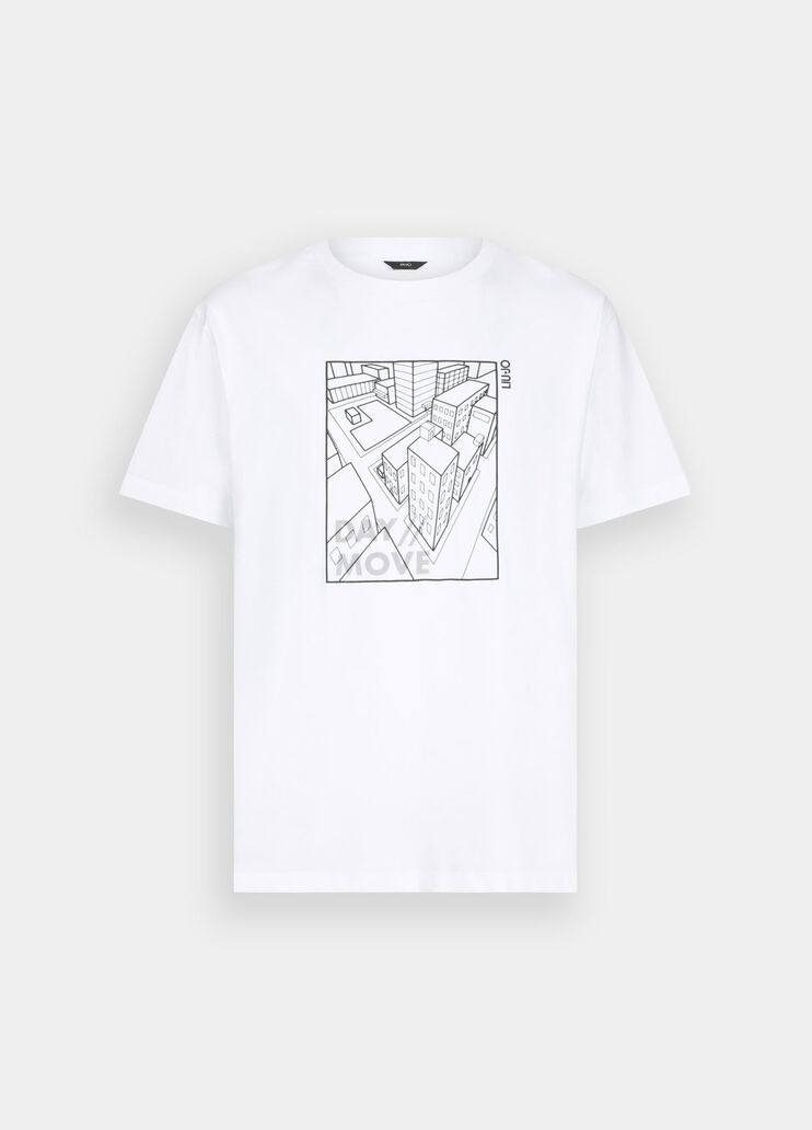 LIU JO T-Shirt girocollo maniche corte con stampa geometrica città frontale