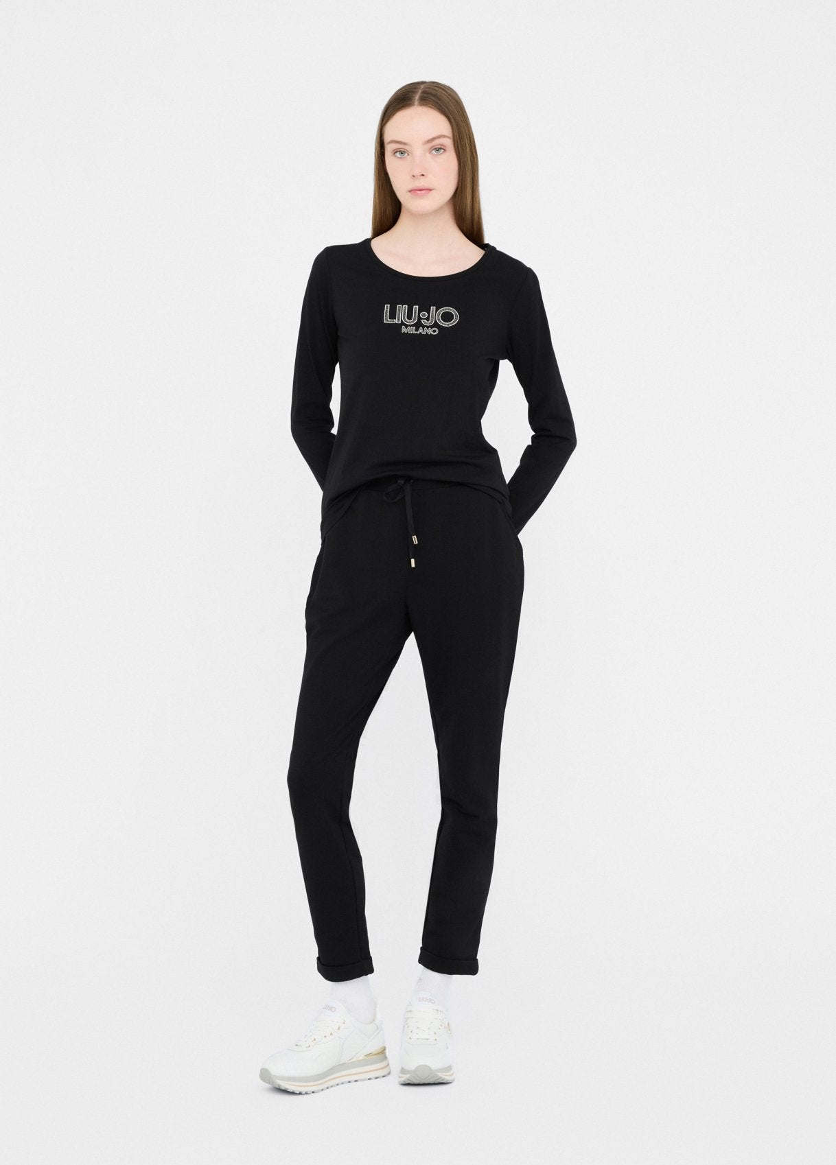 LIU JO Pantaloni in jersey neri con coulisse al punto vita TF5297