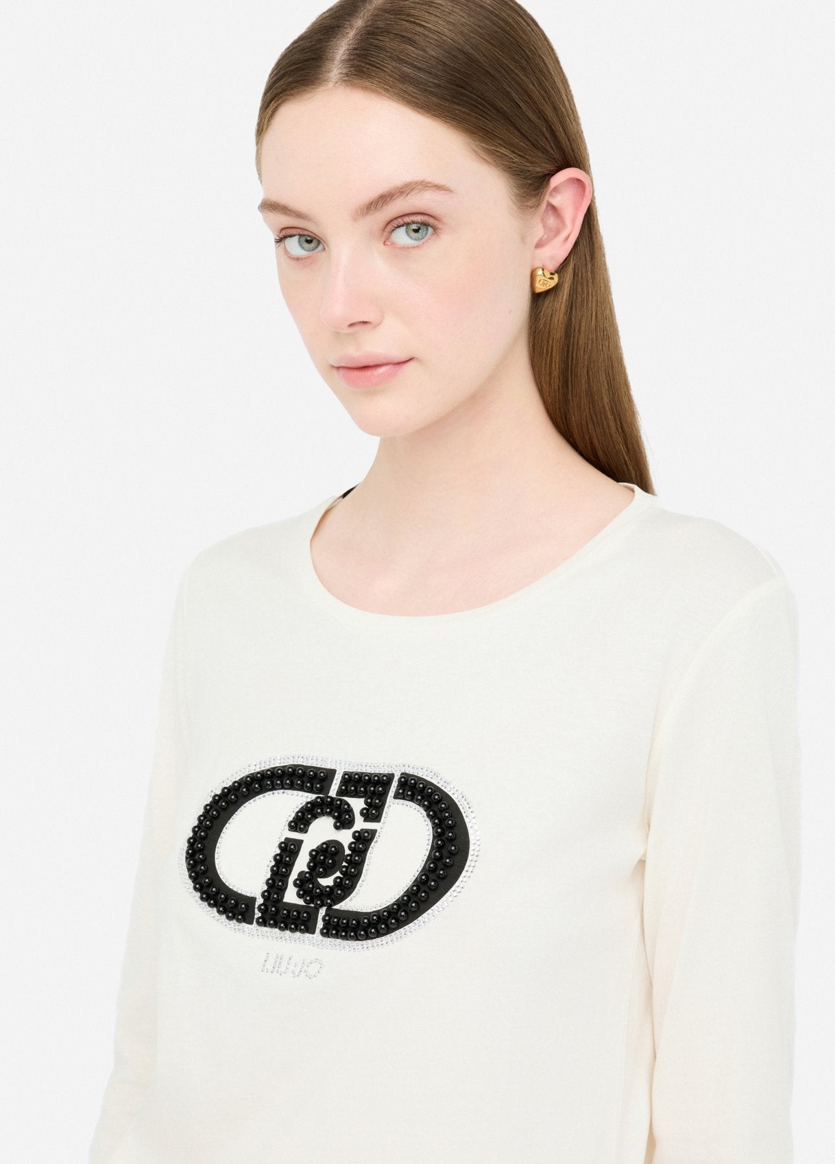 LIU JO T-Shirt maniche lunghe con maxilogo di perle frontale TF5299