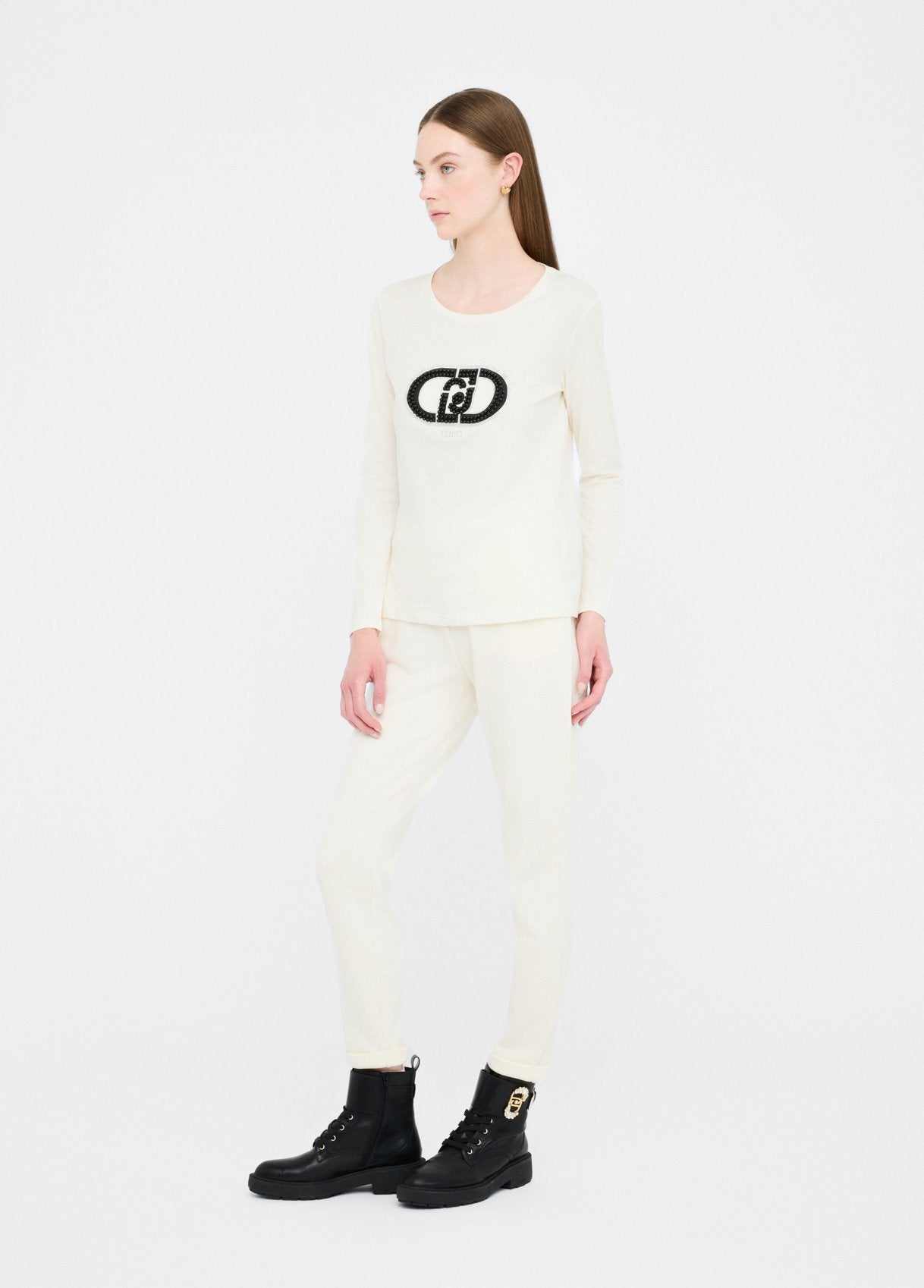 LIU JO T-Shirt maniche lunghe con maxilogo di perle frontale TF5299