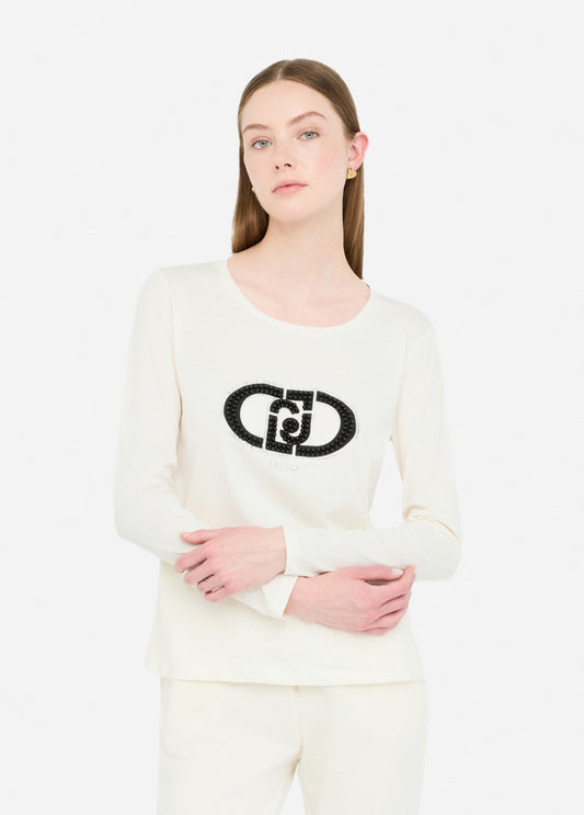 LIU JO T-Shirt maniche lunghe con maxilogo di perle frontale TF5299