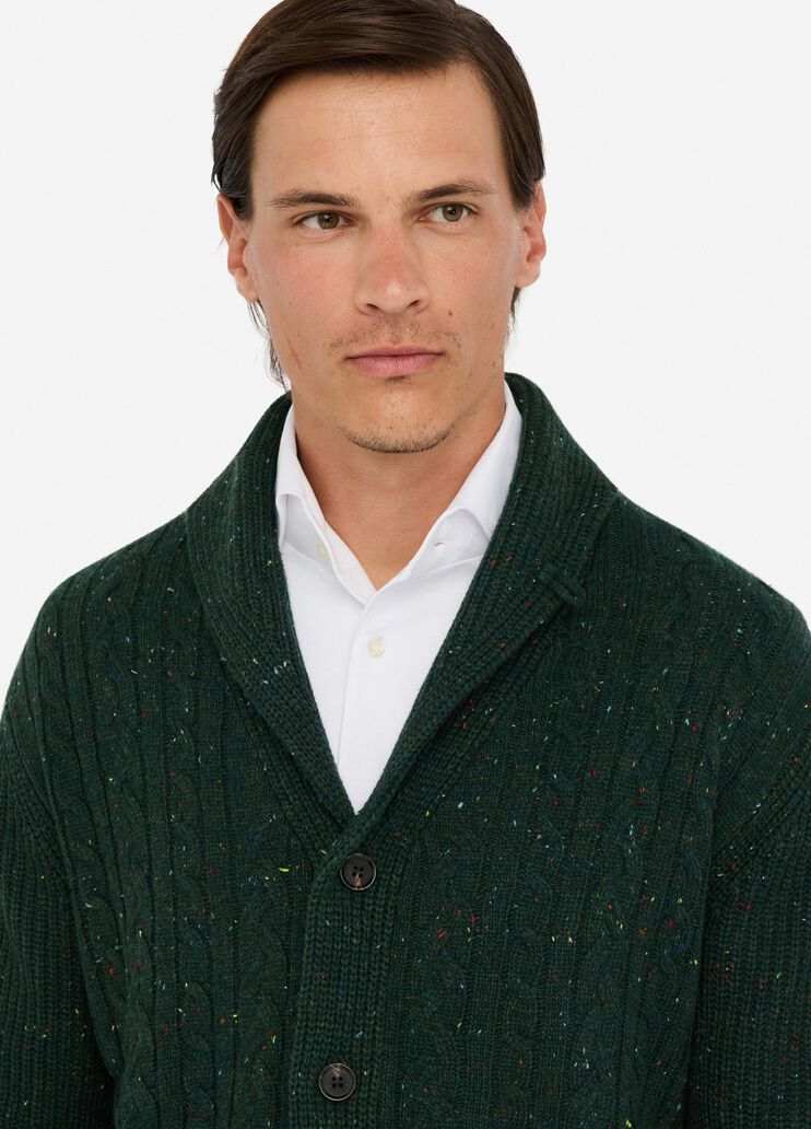 LIU JO Cardigan a trecce con bottoni verde bottiglia collo sciallato