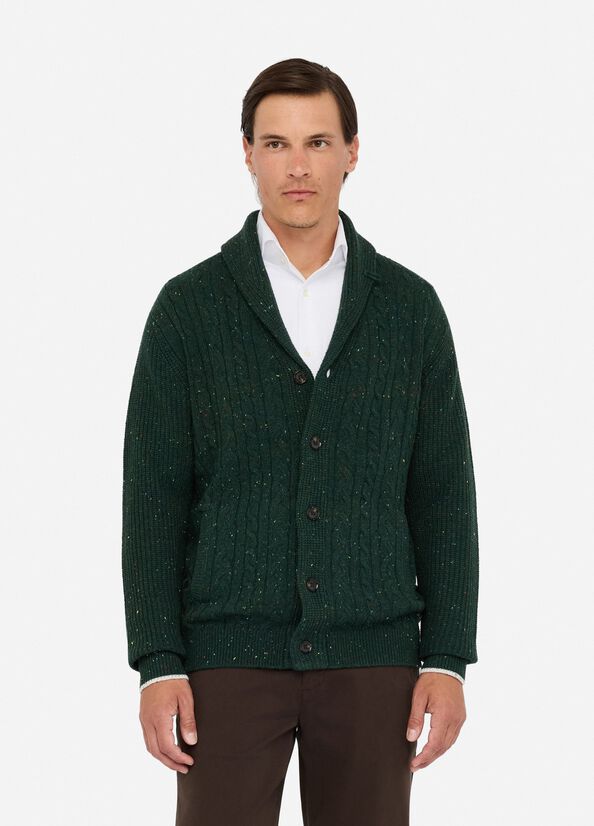 LIU JO Cardigan a trecce con bottoni verde bottiglia collo sciallato