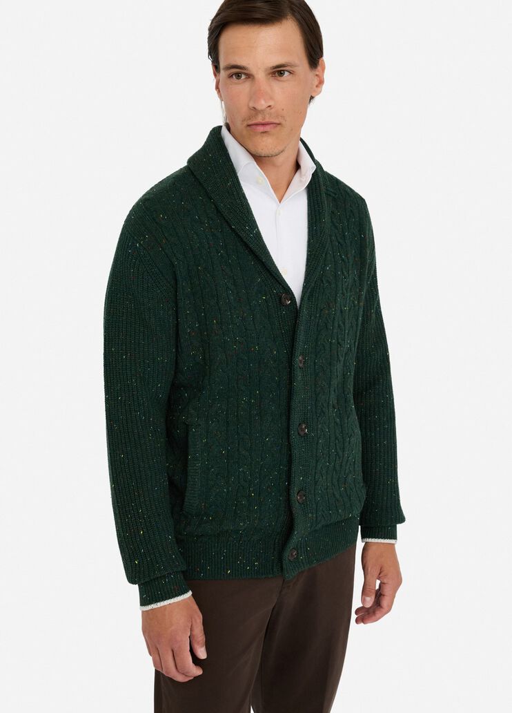 LIU JO Cardigan a trecce con bottoni verde bottiglia collo sciallato