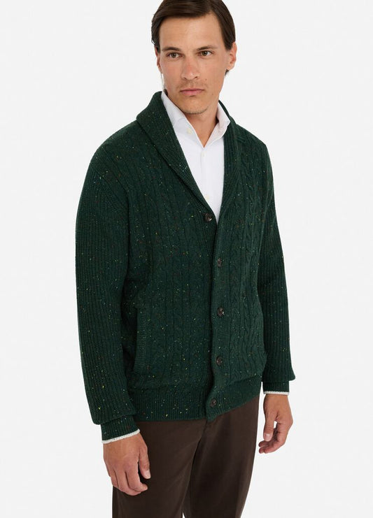 LIU JO Cardigan a trecce con bottoni verde bottiglia collo sciallato