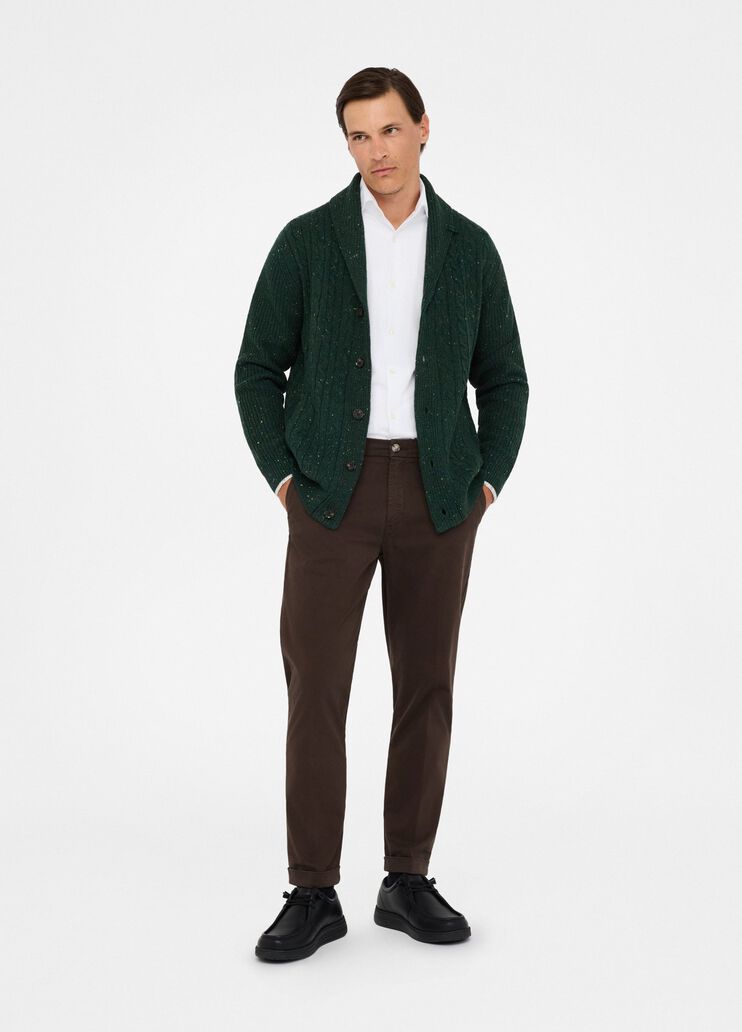 LIU JO Cardigan a trecce con bottoni verde bottiglia collo sciallato