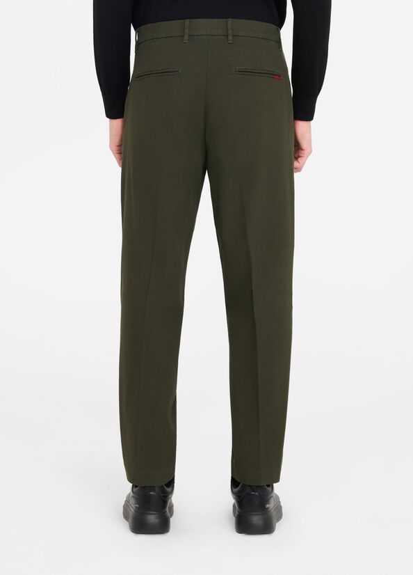 LIU JO Pantaloni con pinces in tessuto diagonale verde muschio