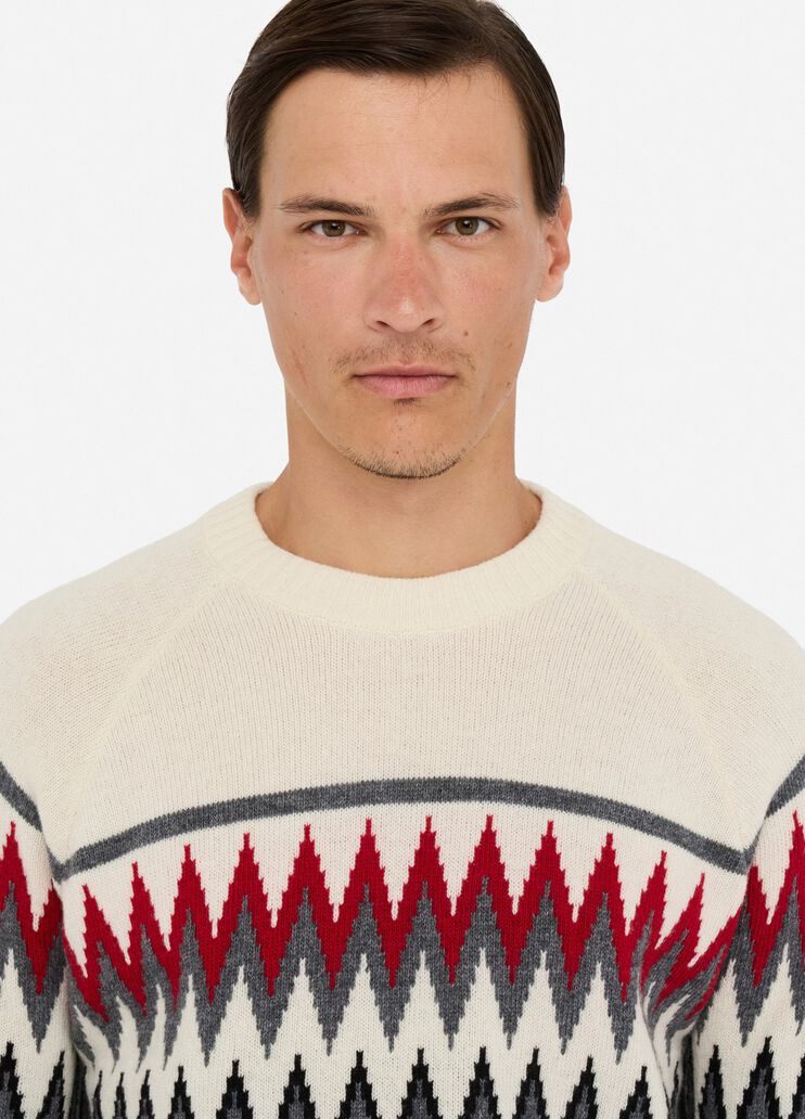 LIU JO Maglia girocollo in lana jacquard grigio panna e bordeau