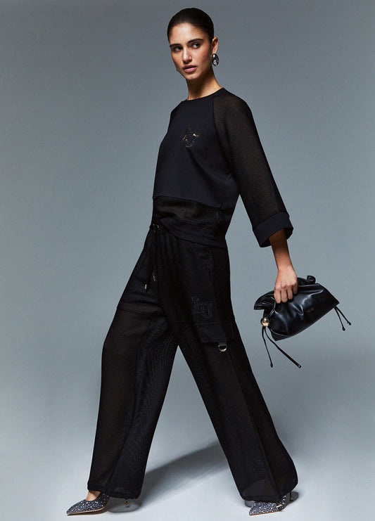 LIU JO Pantaloni cargo in felpa con inserti in mesh effetto rete