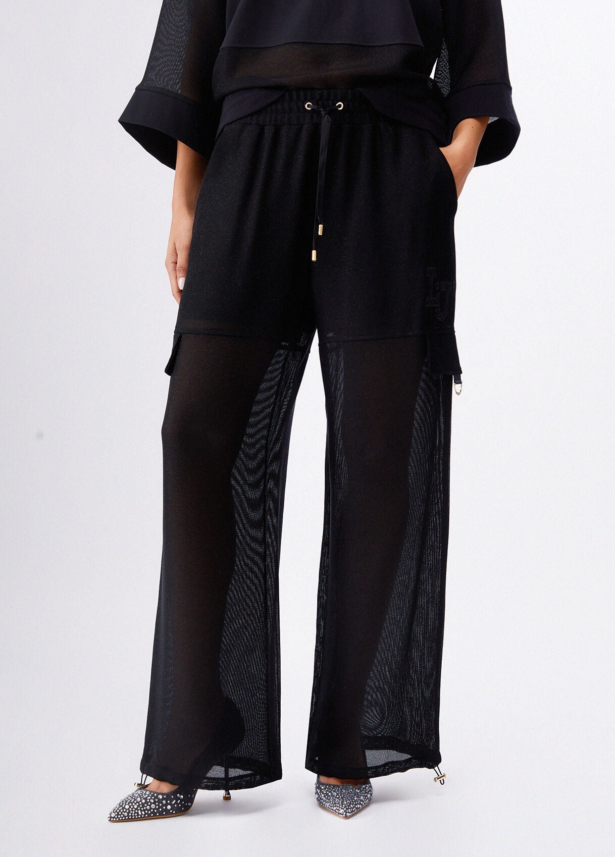 LIU JO Pantaloni cargo in felpa con inserti in mesh effetto rete