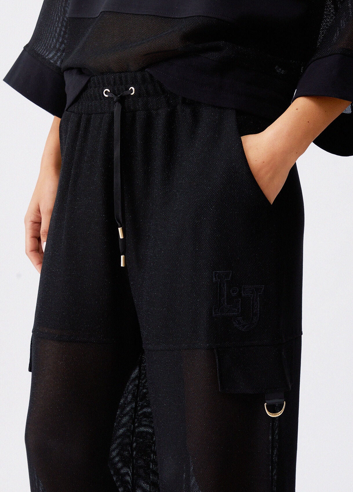LIU JO Pantaloni cargo in felpa con inserti in mesh effetto rete