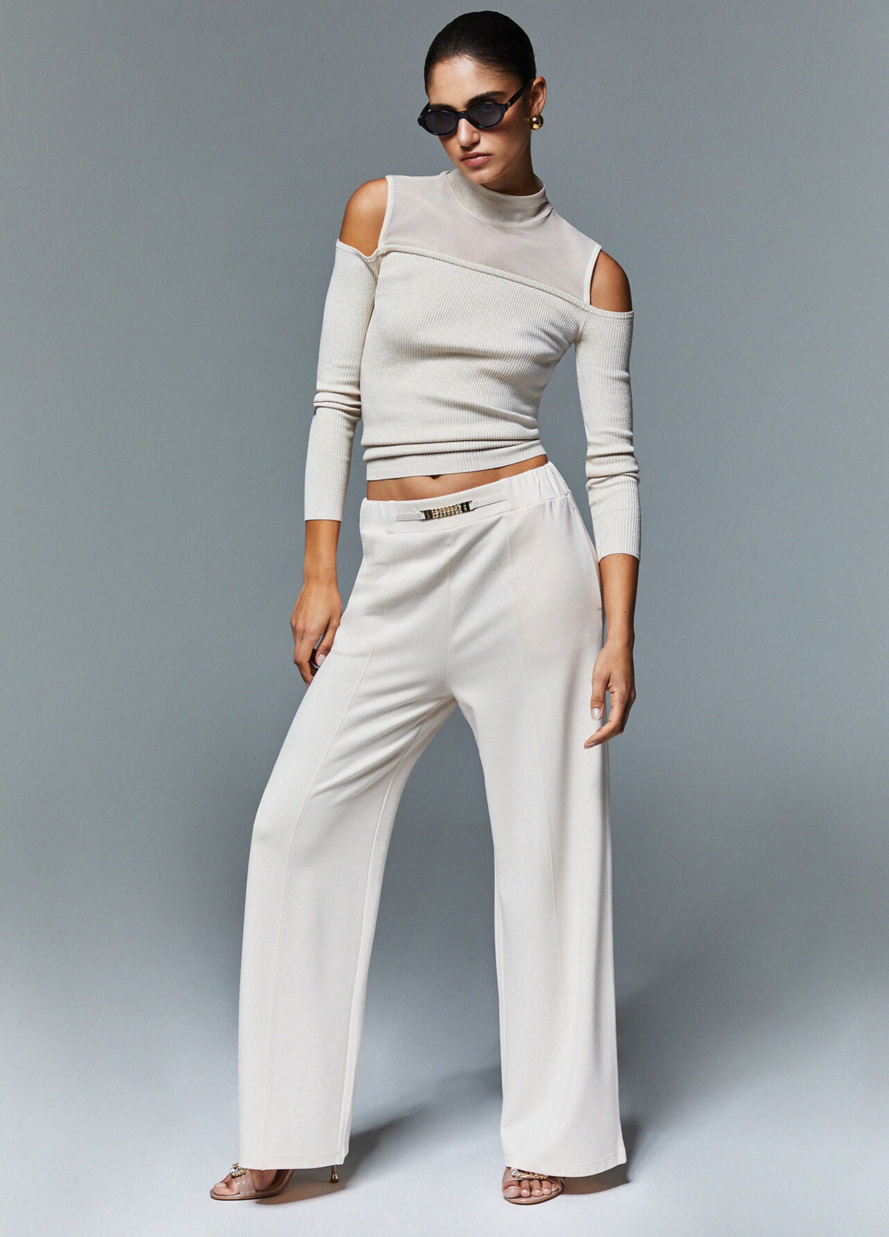 LIU JO Pantaloni donna in punto milano con spacchetti e fibbia oro