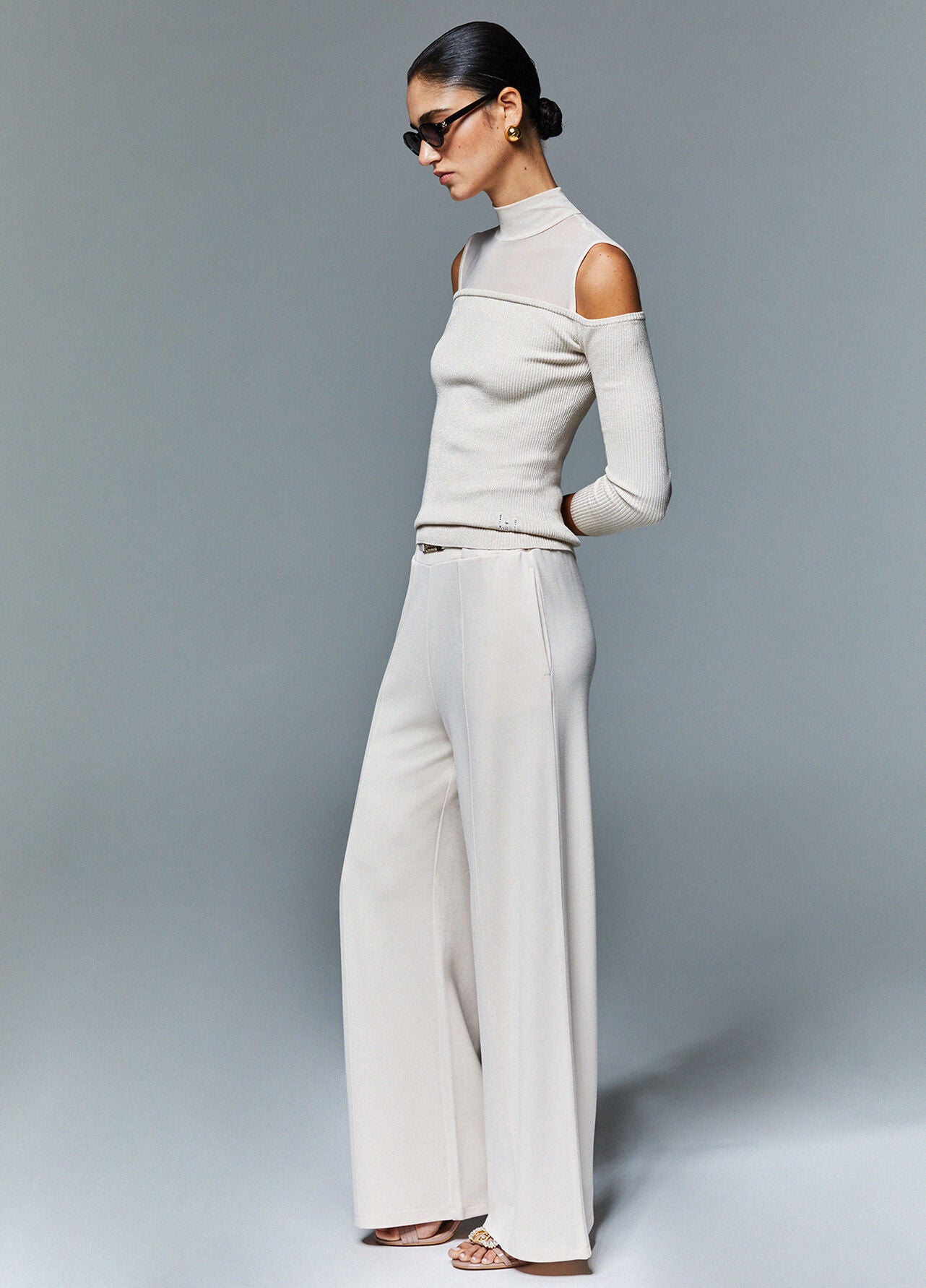 LIU JO Pantaloni donna in punto milano con spacchetti e fibbia oro