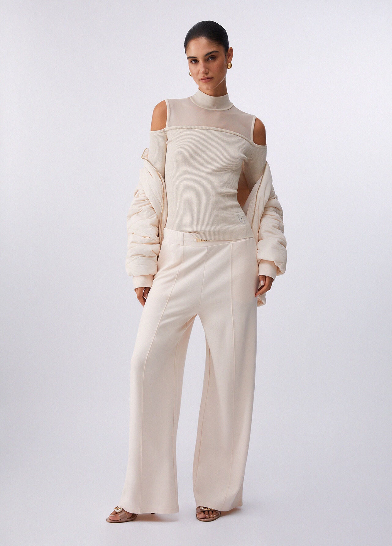 LIU JO Pantaloni donna in punto milano con spacchetti e fibbia oro