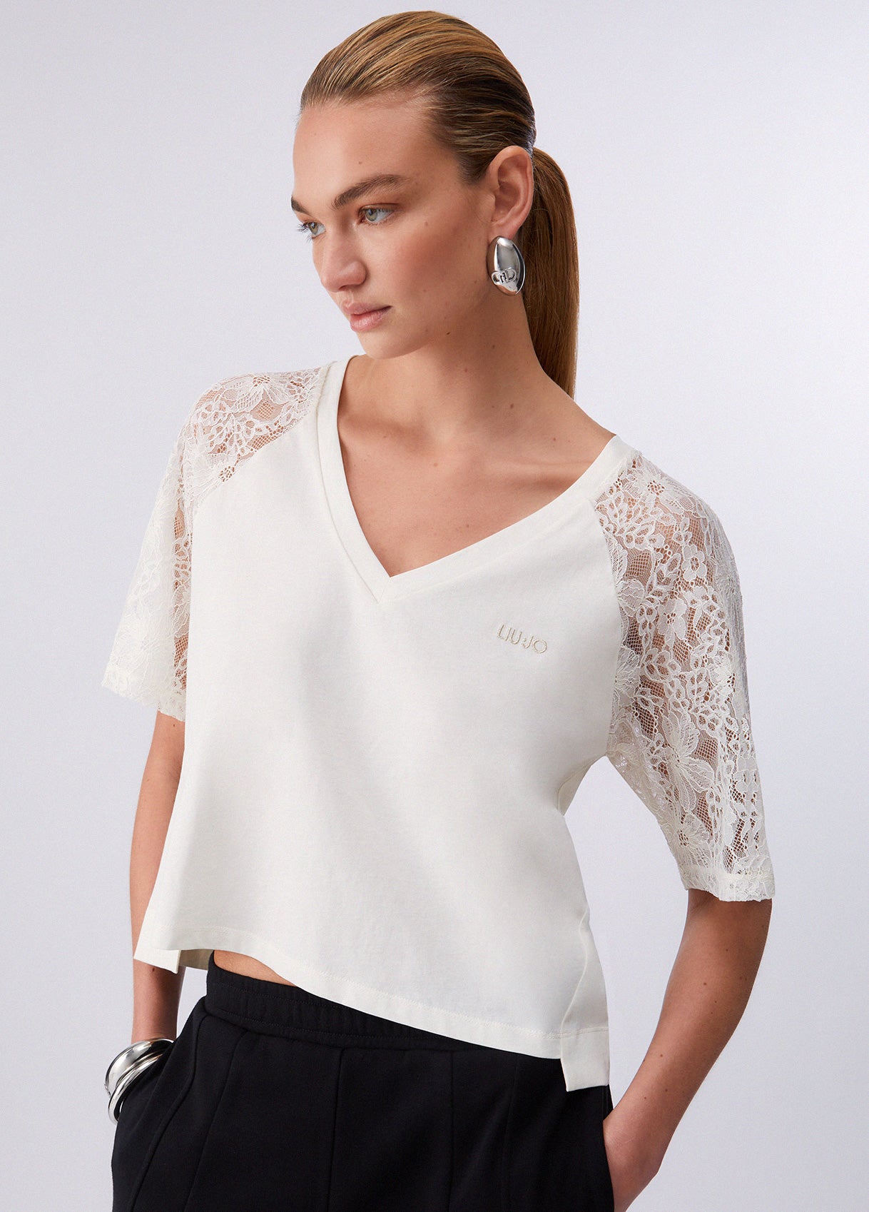 LIU JO T-shirt scollo a V con inserti in pizzo
