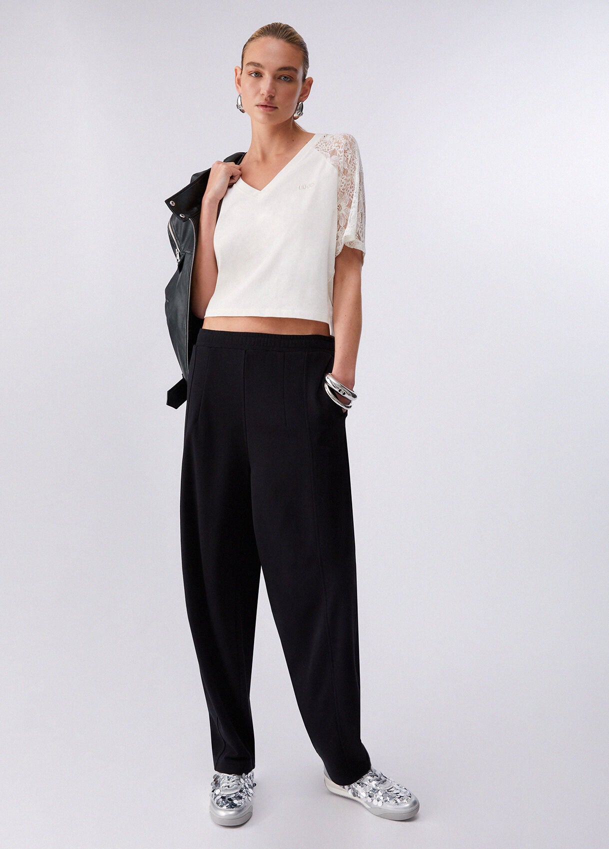 LIU JO T-shirt scollo a V con inserti in pizzo