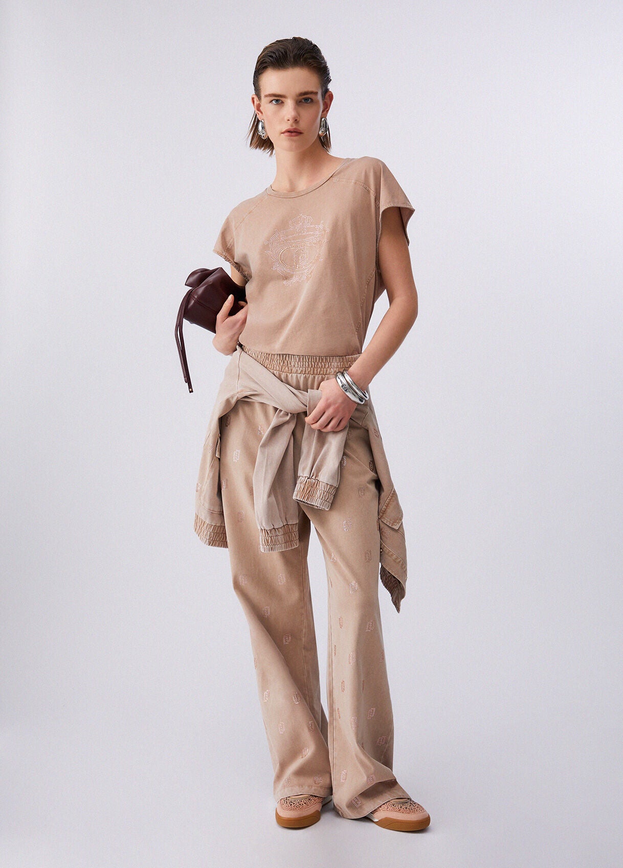 LIU JO Felpa modello bomber con bottoni e loghi strass allover