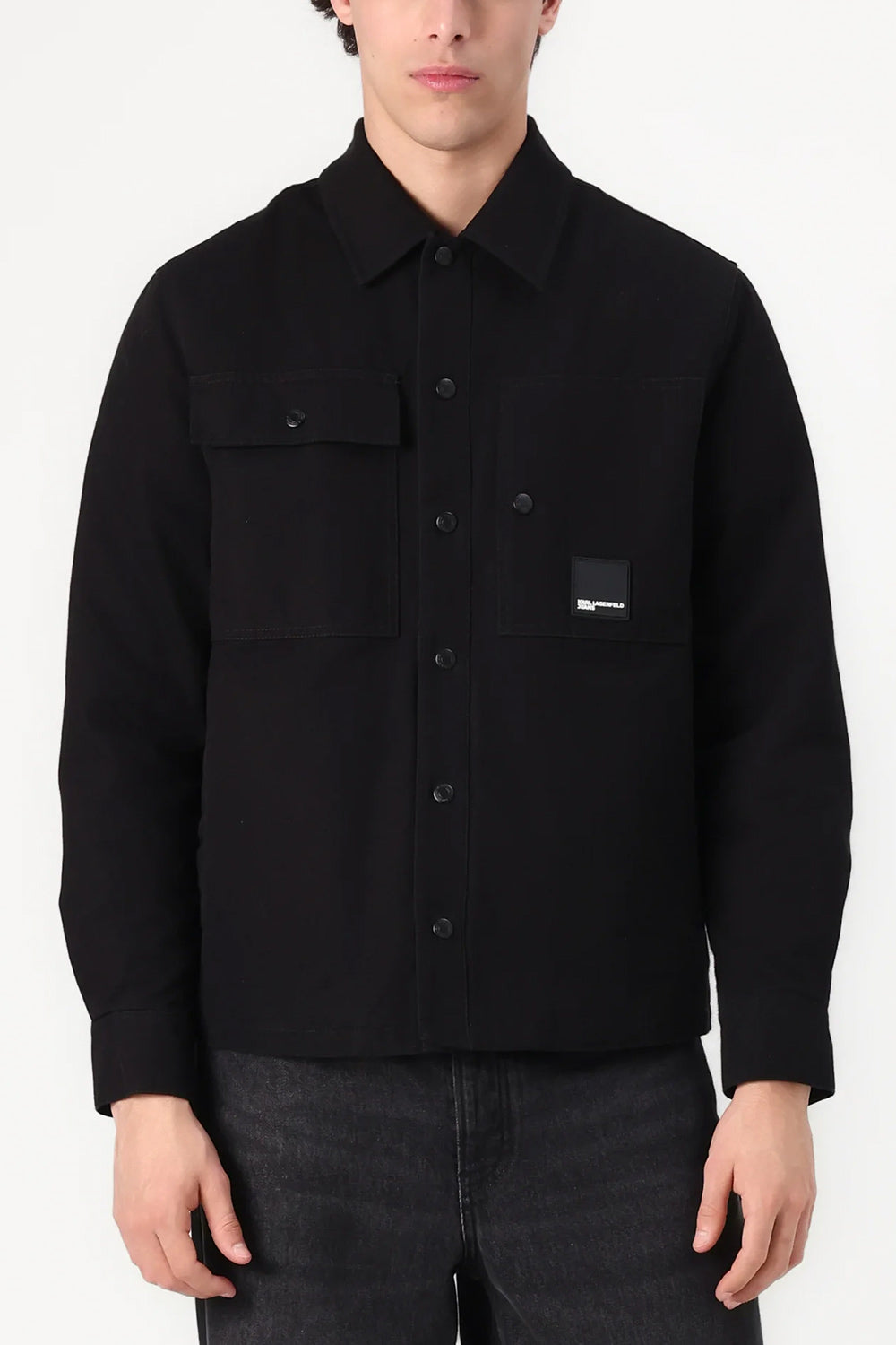 KARL LAGERFELD JEANS Giacca camicia overshirt nera in denim