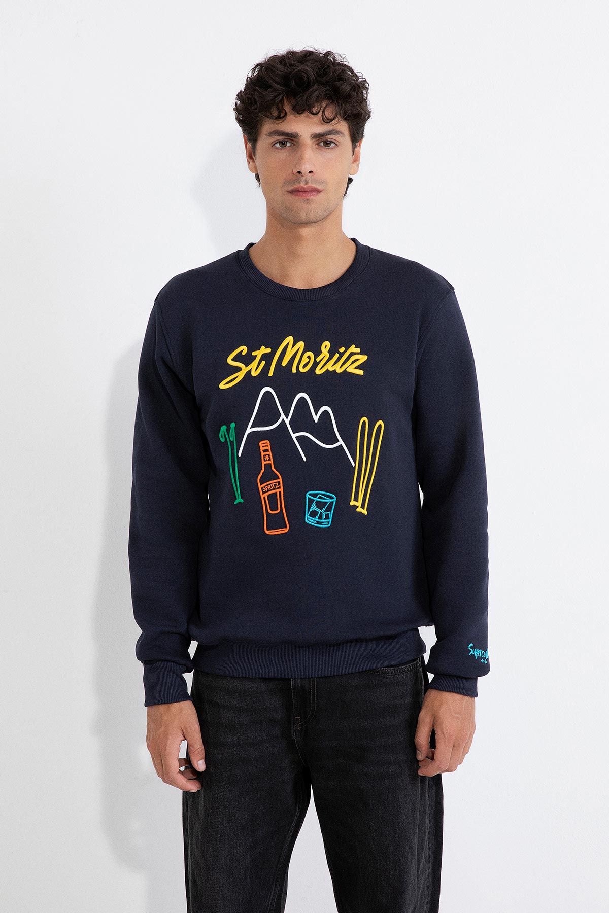 SUPERCULTURE Felpa girocollo invernale con ricami ST.MORITZ